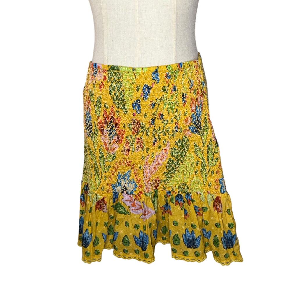 Farm Rio Summer Garden Smocked Mini Skirt Multicolor Size Large Ruffle Boho - Picture 4 of 12